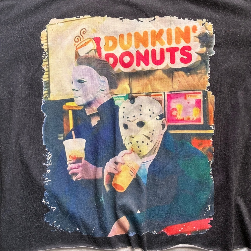 Black Graphic T-Shirt with Horror Theme - Picture 2 of 7